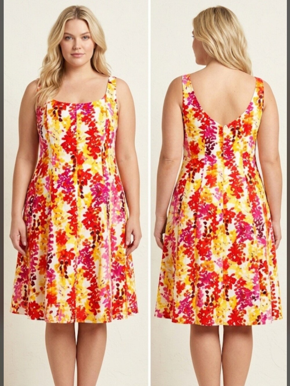 Jones wear dress sundress 12 fit flare orange yellow tropical